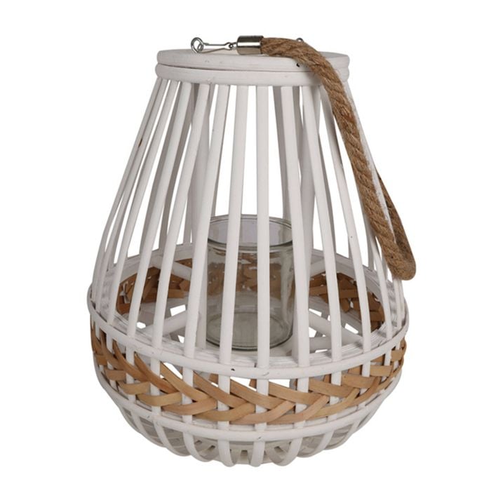 Maine & Crawford Johan 36cm Bamboo/wood Lantern W/ Glass Candle Holder Decor Wht