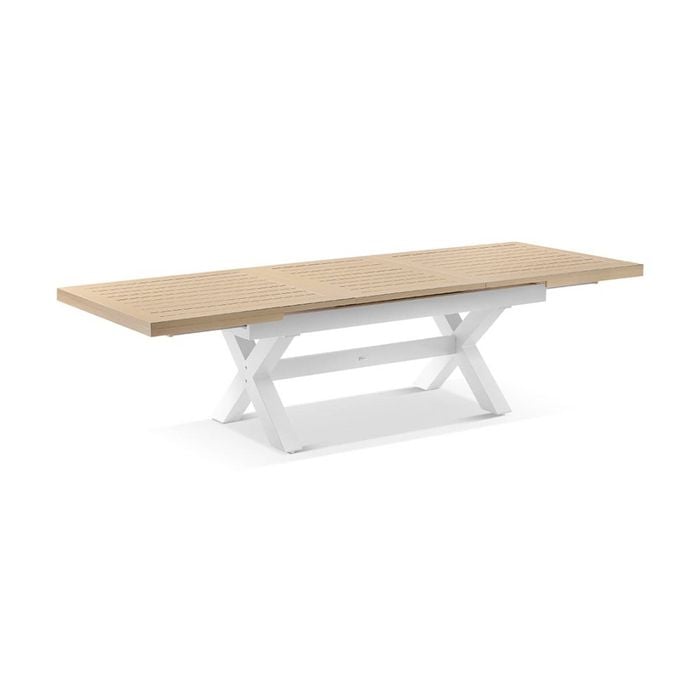 Austin Outdoor 2.2m - 3m Extension Dining Table With Light Oak Aluminium Top White