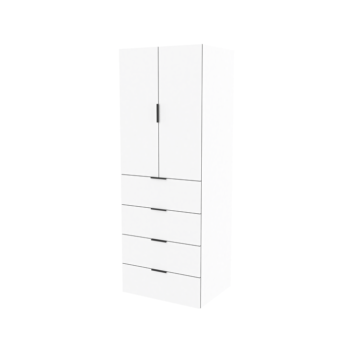 Lugna 2048 x 750 x 580mm White 3 Shelf 4 Drawer Double Door Storage Cabinet