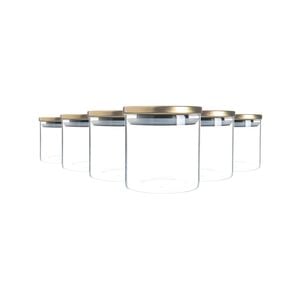Argon Tableware Glass Storage Jars with Metal Lids - Silicone Seal - 550ml - Gold - Pack of 6