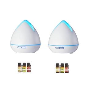 2 X Purespa Ultrasonic Diffusers + 6 Diffuser Oils Set White