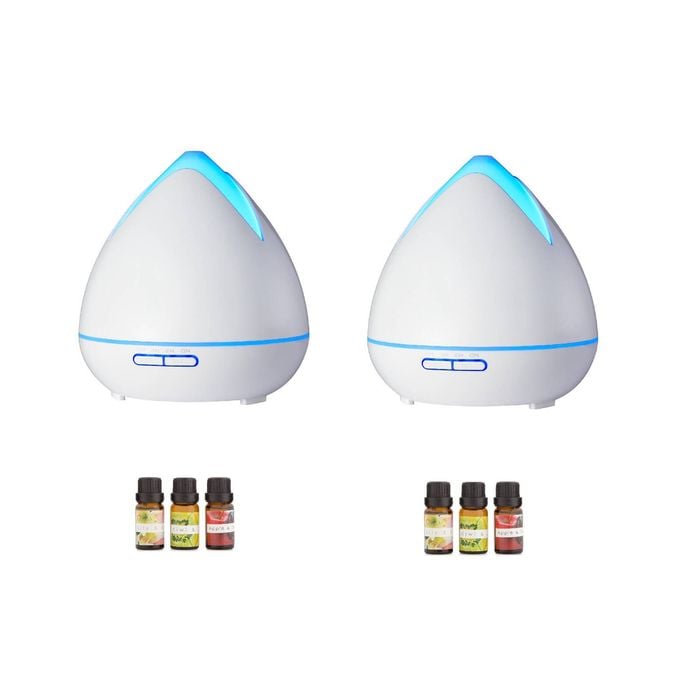 2 X Purespa Ultrasonic Diffusers + 6 Diffuser Oils Set White