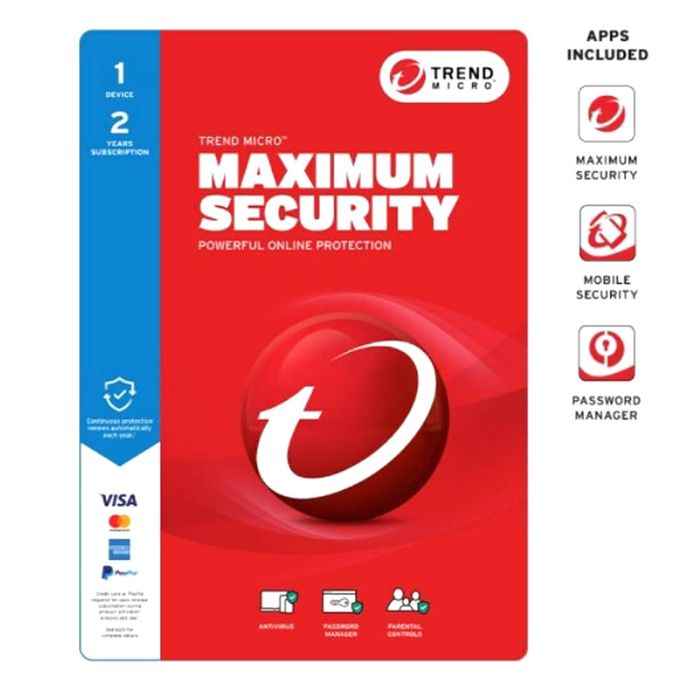 Trend Micro Maximum Security (1 Device) 2yr Retail Mini Box Auto Renew