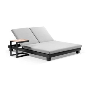 Santorini Aluminium Double Sun Lounge Charcoal With Side Table & Textured Olefin Grey Cushions