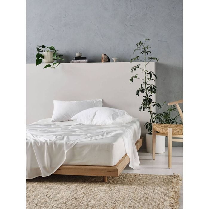 Linen House King Tencel Bed Sheet w/ Pillowcase Set - White