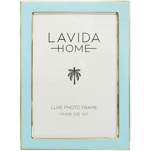 LVD Enamel Iron Glass Luxe 5x7" Photo Frame Display - Aqua/Gold