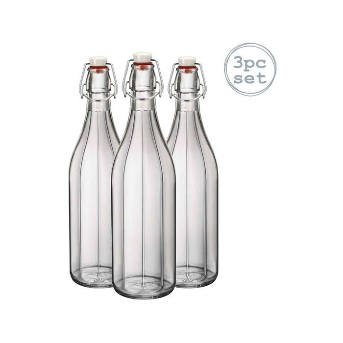 Bormioli Rocco Oxford Clear Wine Water Table Serving Swing Top Bottle - 1000ml - Pack of 3
