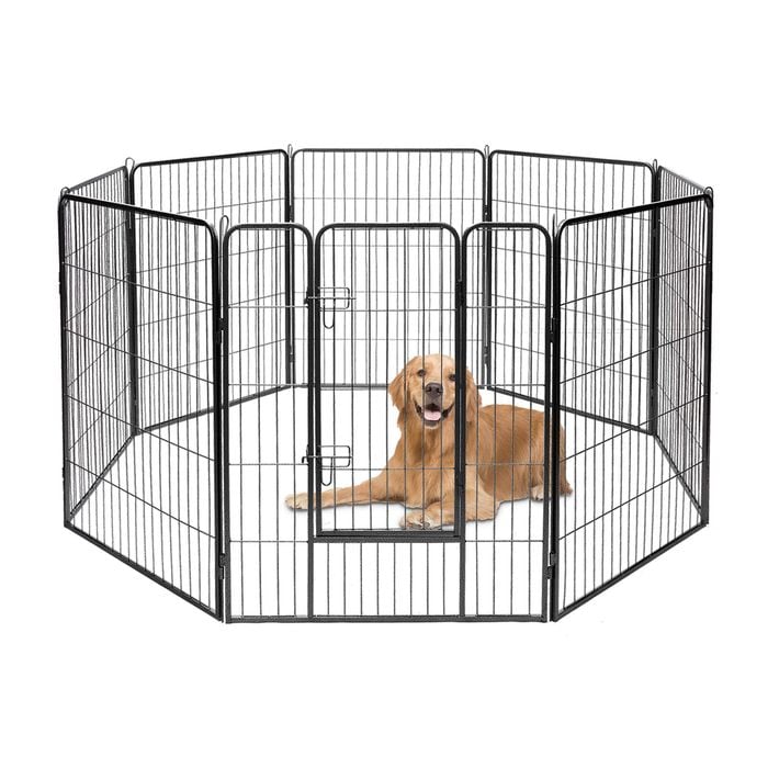 View of Costway 8-panel Pet Enclosures Folding Dog Fence Playpen Exercise ...