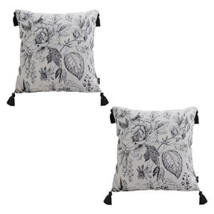 SOGA 2X 50cm Throw Pillows – Black and White Elegant Floral Print with Tassel