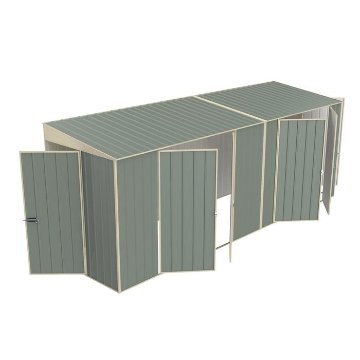 Build-a-Shed 1.5 x 5.2 x 2.0m Green Tunnel Shed Tunnel Hinged Door Plus Dual Double Hinged Side Doors