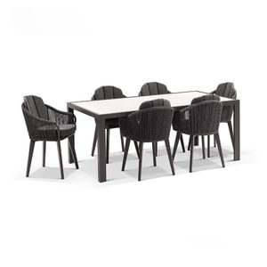 Alpine 6 Seater Rope and Aluminium Dining Table Chairs Setting Slate Grey