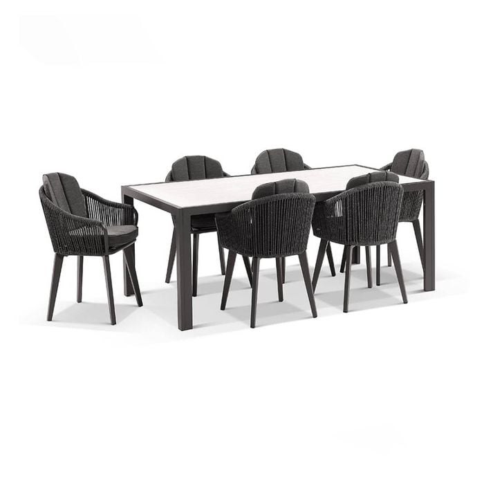 Alpine 6 Seater Rope and Aluminium Dining Table Chairs Setting Slate Grey