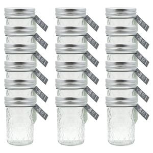 18PK Glass & Co Cleo Round Silver Lid Quilted Preserving Jar 250ml Clear