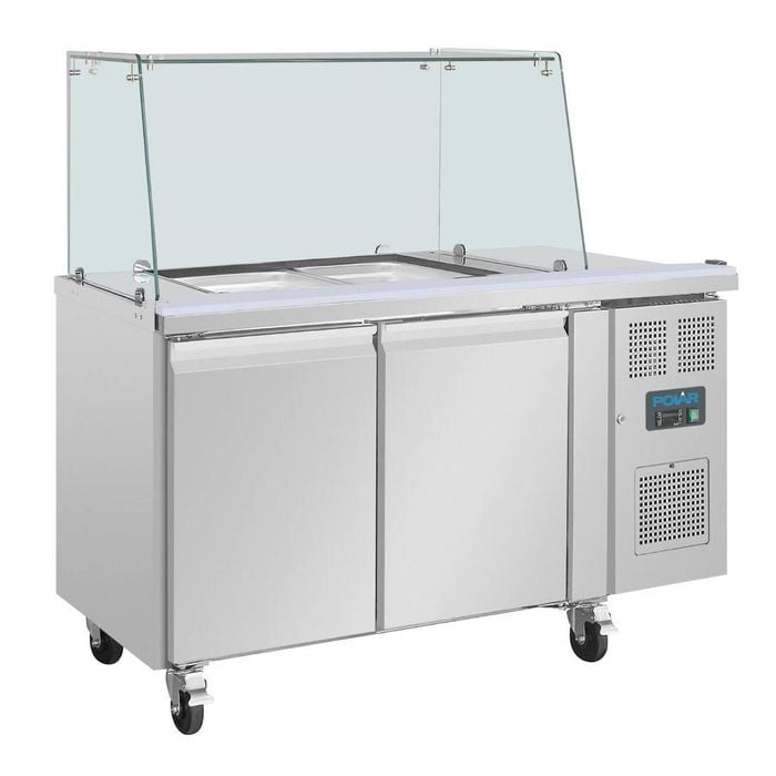 Polar U-Series GN Saladette Counter with Square Sneeze Guard 2 Door - UA017-A