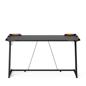 Ufurniture 140cm LED RGB Gaming Desk Carbon Fiber Surface Computer Desk with Cup Holder Headphone Hook Black