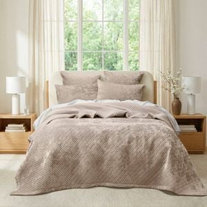 3pc Renee Taylor Archie Cross Stitch Velvet Coverlet Set Nude Super King
