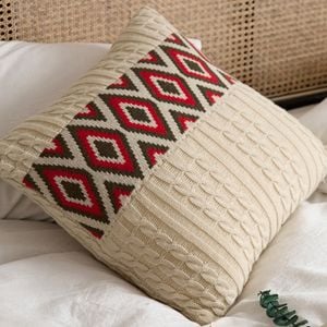 CottonMore Soft Acrylic Knitted Square Cushion Cover Beige 45x45cm