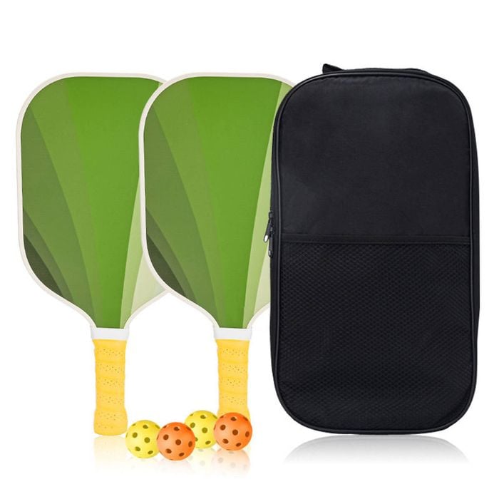 Catzon Fiberglass Pickleball Paddles Set Of 2 Pp Honeycomb Core Pickleball Rackets With 4 Balls 1 Bag-green