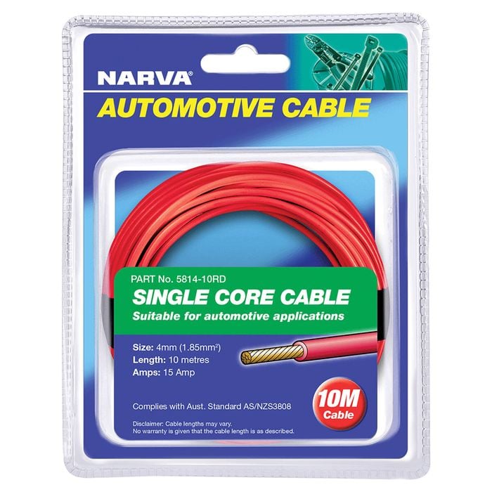 NARVA 15A 4mm x 10m Red Single‑Core Cable