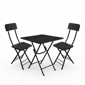 SOGA Home & Living Bundle – Black Folding Dining Table & 2 Foldable Chairs for Home Decor
