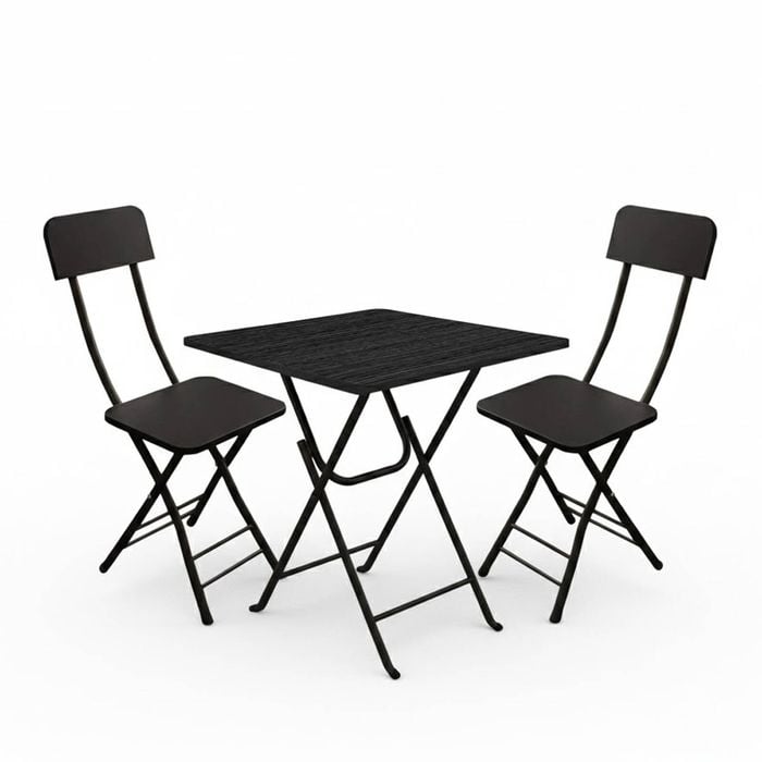 SOGA Home & Living Bundle – Black Folding Dining Table & 2 Foldable Chairs for Home Decor