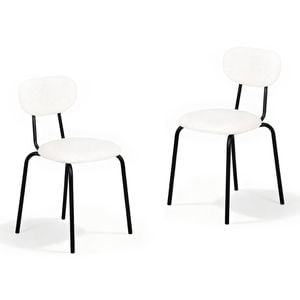 Ufurniture Dining Chairs Set of 2 Sherpa Fabric Kitchen Chair with Cushion Backrest & Metal Legs Beige