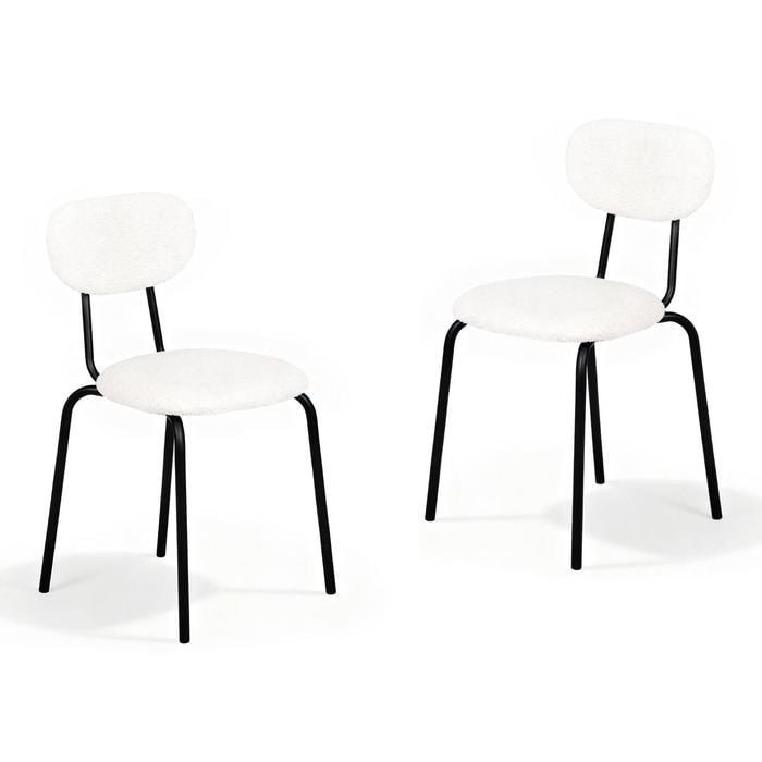 Ufurniture Dining Chairs Set of 2 Sherpa Fabric Kitchen Chair with Cushion Backrest & Metal Legs Beige