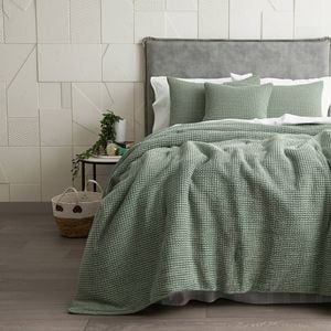 Cloud Linen Boronia Washed Cotton Waffle Comforter Set Moss King/super King
