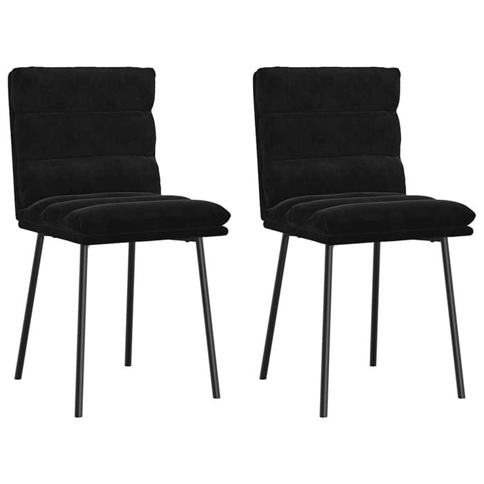 vidaXL Channel Tufted  Dining Chairs 2 pcs Black Velvet Metal Legs 45 x 54 x 83 cm