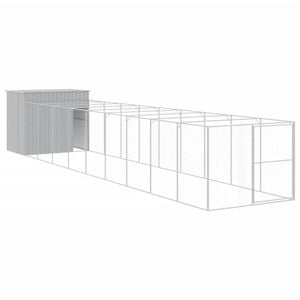 vidaXL Dog House with Run Light Grey 214x1069x181 cm Galvanised Steel