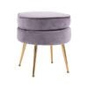 La Bella Grey Round Ottoman Foot Stool Velvet Fabric Metal Leg