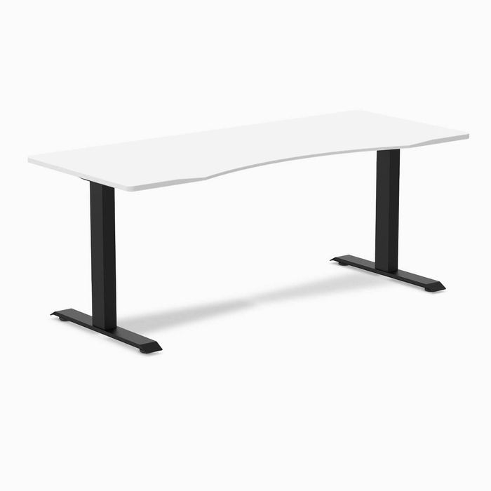 Desky Fixed Height Ergo Edge Office Desk Matte Black Frame 180cm - White