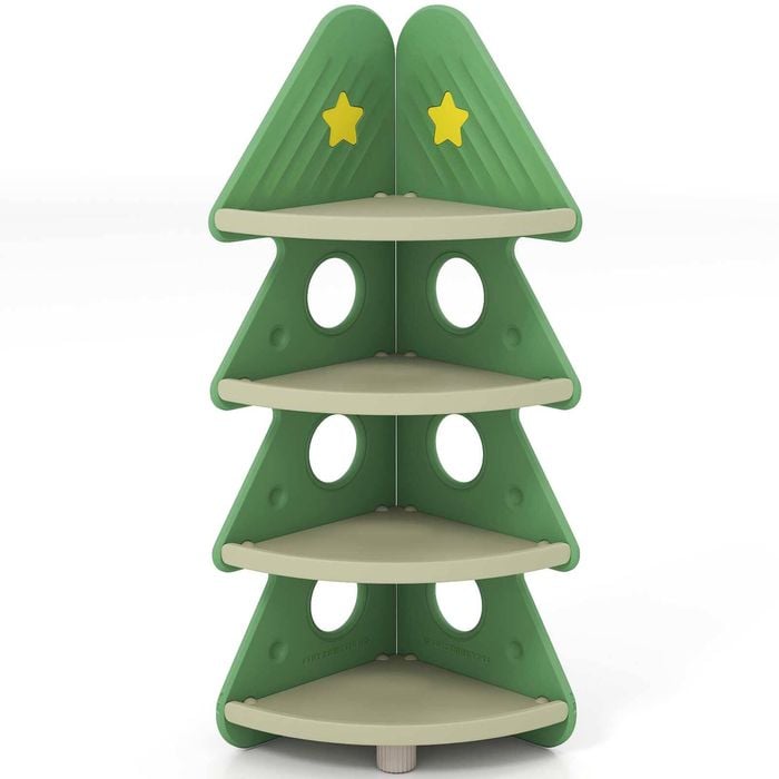 Costway Kids Bookshelf Christmas Tree Bookcase Corner Display Shelf
