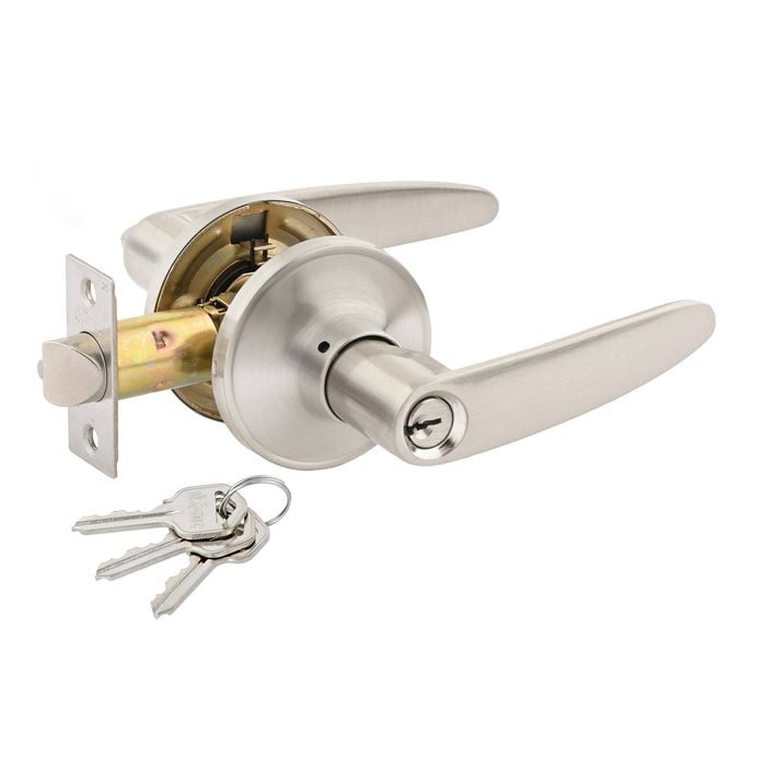 Ikonic Brushed Nickel Norr Entry Lever Set