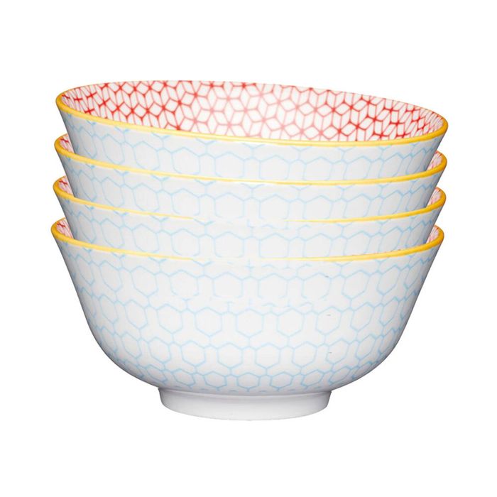 4PK Mikasa Does it All Glazed Bowl 15.7cm - Geometric Blue