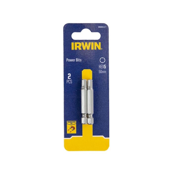 IRWIN 50mm HEX5 Magnetic Power Bit - 2 Pack