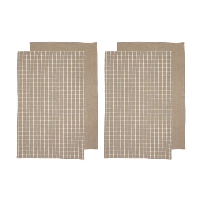 2x 2pc Ladelle Hemingway Taupe Kitchen Towel Cotton Linen Soft Home Beige