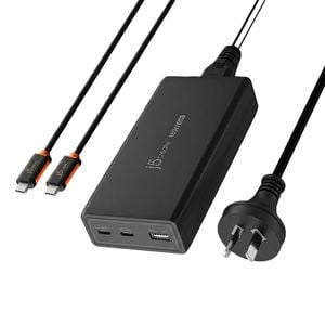 J5create 3-port Gan Pd 185wusb-c & Usb-a Fast Charger For Simultaneous Charging