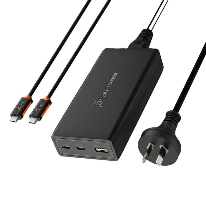 J5create 3-port Gan Pd 185wusb-c & Usb-a Fast Charger For Simultaneous Charging