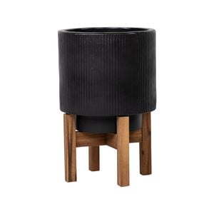 390 x 250mm Black Large Round Linear Ceramic with Leg Pot