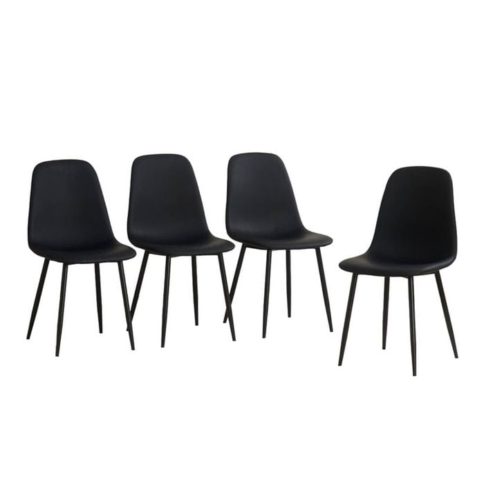 Bribrion X4 Faux Leather Dining Chairs With Black Metal Legs Upholstered Pu Channel Back For Kitchen Restaurant Black