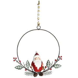 LVD Santa Wreath Beaded Chain Christmas Holiday Decoration 16x16cm Red/Green