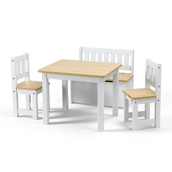 Keezi Kids Table and Chair Set, Activity Table with Storage Bench and 2 Chairs Natural