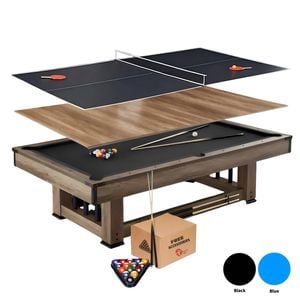 TOPONE Udyr 7FT/8FT 3-IN-1 Multi-Functional Table/Pool Table/Table Tennis Table/Dining Table Black/Blue Felt - Black, 7FT TABLE