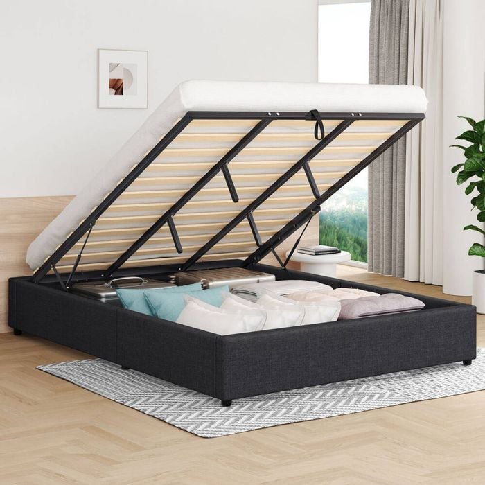Alfordson Bed Frame King Gas Lift Storage Base Charcoal