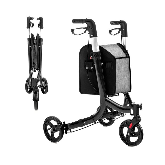 Costway 2-in-1 Folding Walking Frame Rollator Red