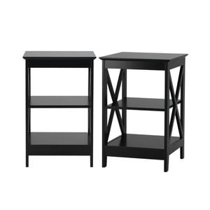 Oikiture 2x Side Table Coffee Bedside Sofa End Tables 3-tier Shelf Black