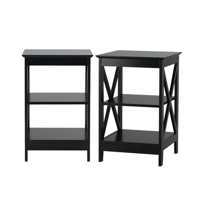Oikiture 2x Side Table Coffee Bedside Sofa End Tables 3-tier Shelf Black