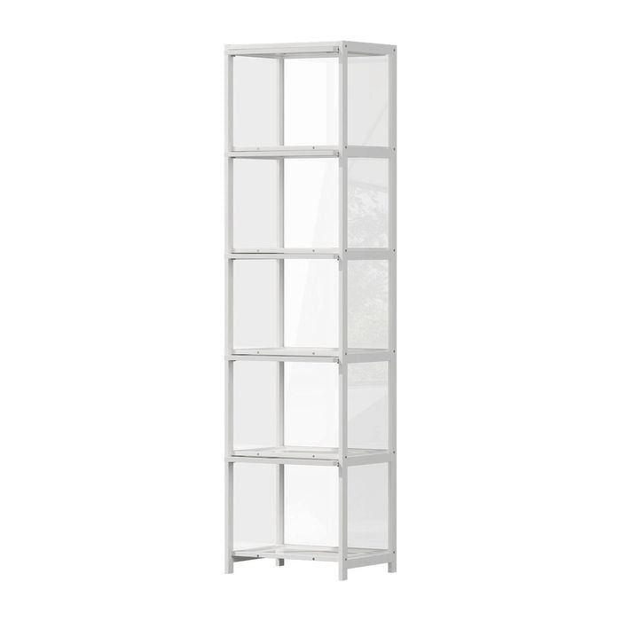 Oikiture Display Cabinet Storage 5-tier Shelves Bookcase Clear Stand Rack White