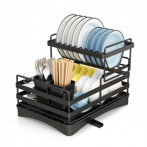 ADIVO 2 tier Dish Drainer Kitchen Counter Dish Rack  with Cutlery Holder, Drip Tray - Black